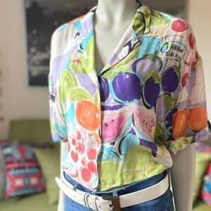 🇪🇸Zara US S abstract fruit oversize cotton shirt